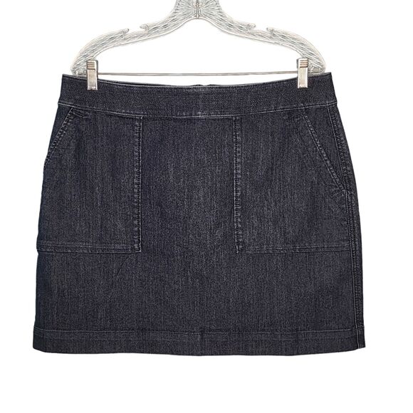 Ann Taylor LOFT Mini Stretch Denim Jean Skirt Dark Wash Back Zip 14 New With Tag - Picture 1 of 5